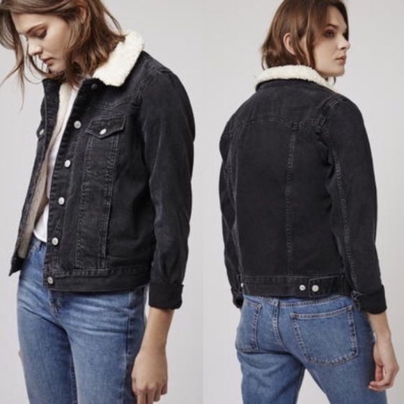 shearling denim jacket black